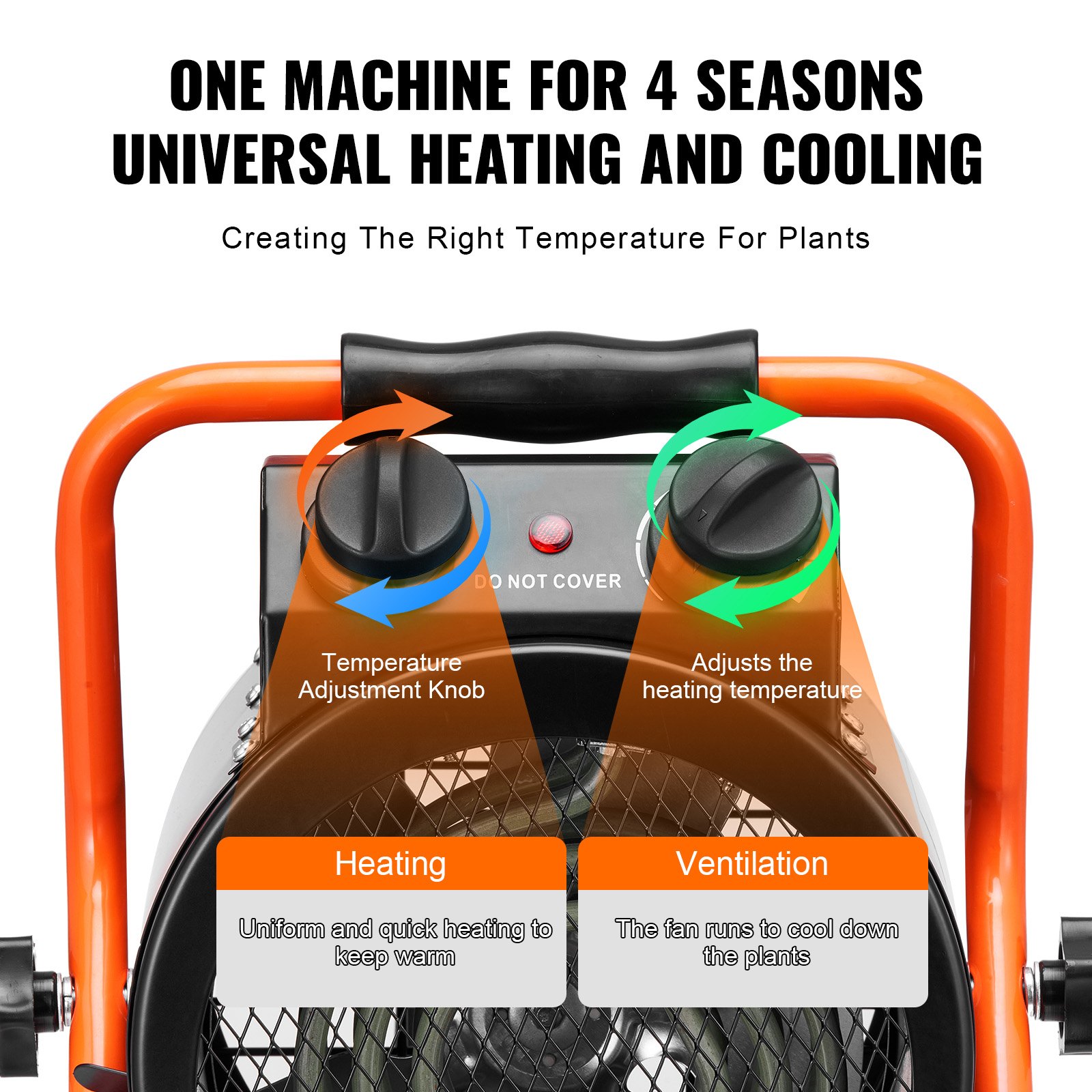 VEVOR Kasverwarming 2000W Snelle verwarming met oververhittingsbeveiliging 2-snelheidsregeling Kweektentverwarming Elektrische ventilatorverwarming voor kas, bloemenkamer, werkplek IP24