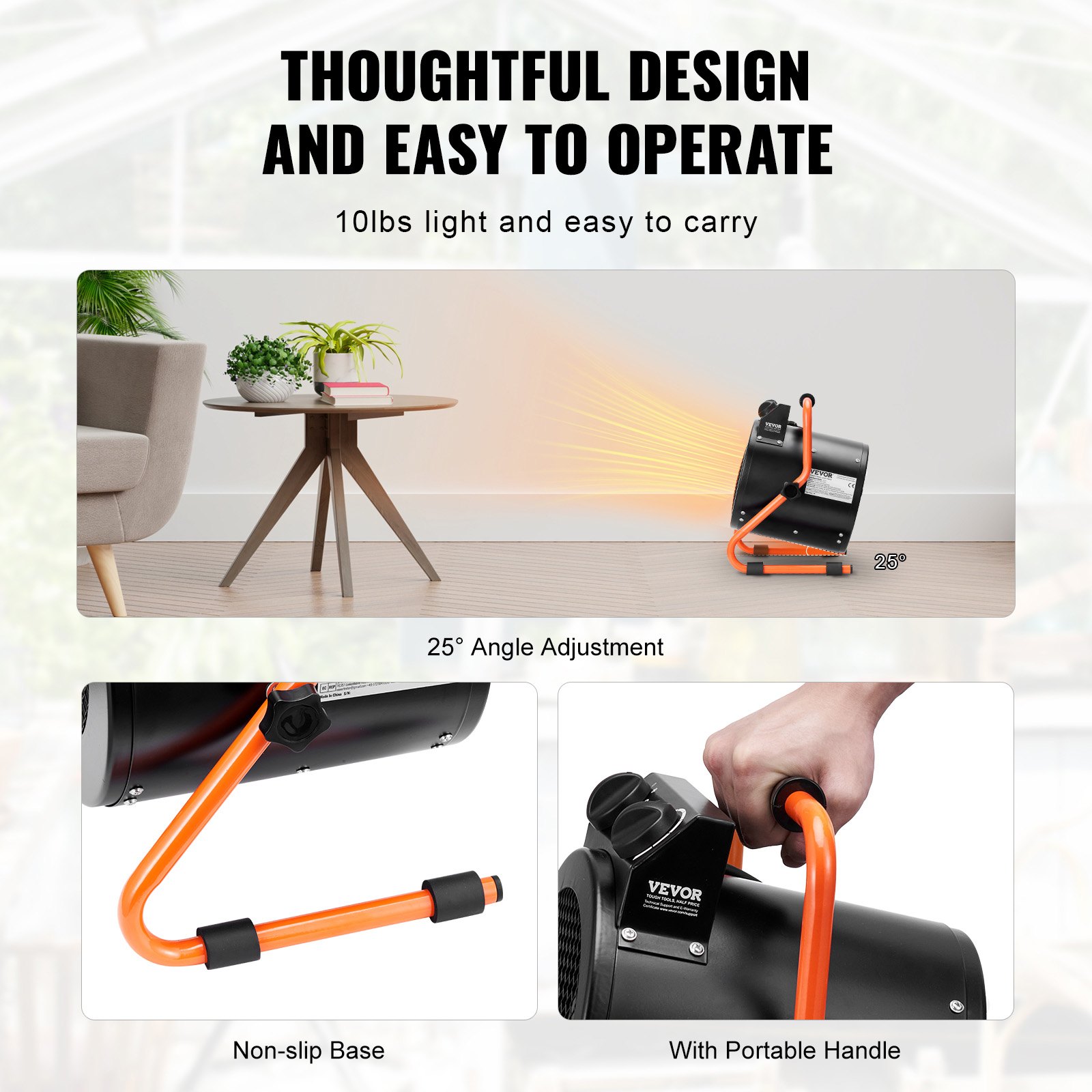 VEVOR Kasverwarming 2000W Snelle verwarming met oververhittingsbeveiliging 2-snelheidsregeling Kweektentverwarming Elektrische ventilatorverwarming voor kas, bloemenkamer, werkplek IP24