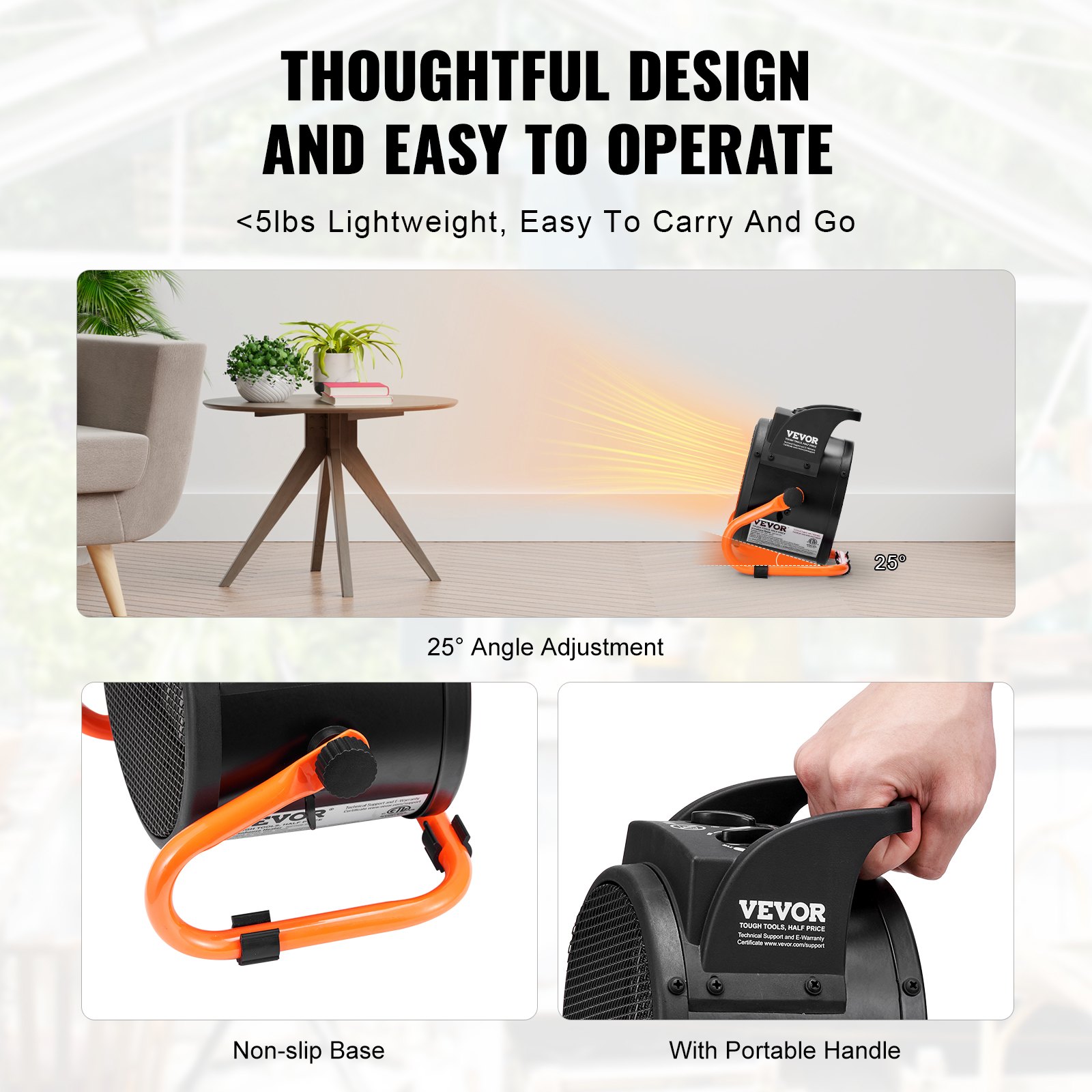 VEVOR Greenhouse Heater, 2000W PTC Fast Heating with Overheat Protection, 3-Speed Setting Small Grow Tent Heater, Electric Portable Heater Fan for Green House, Flower Room, Workplace