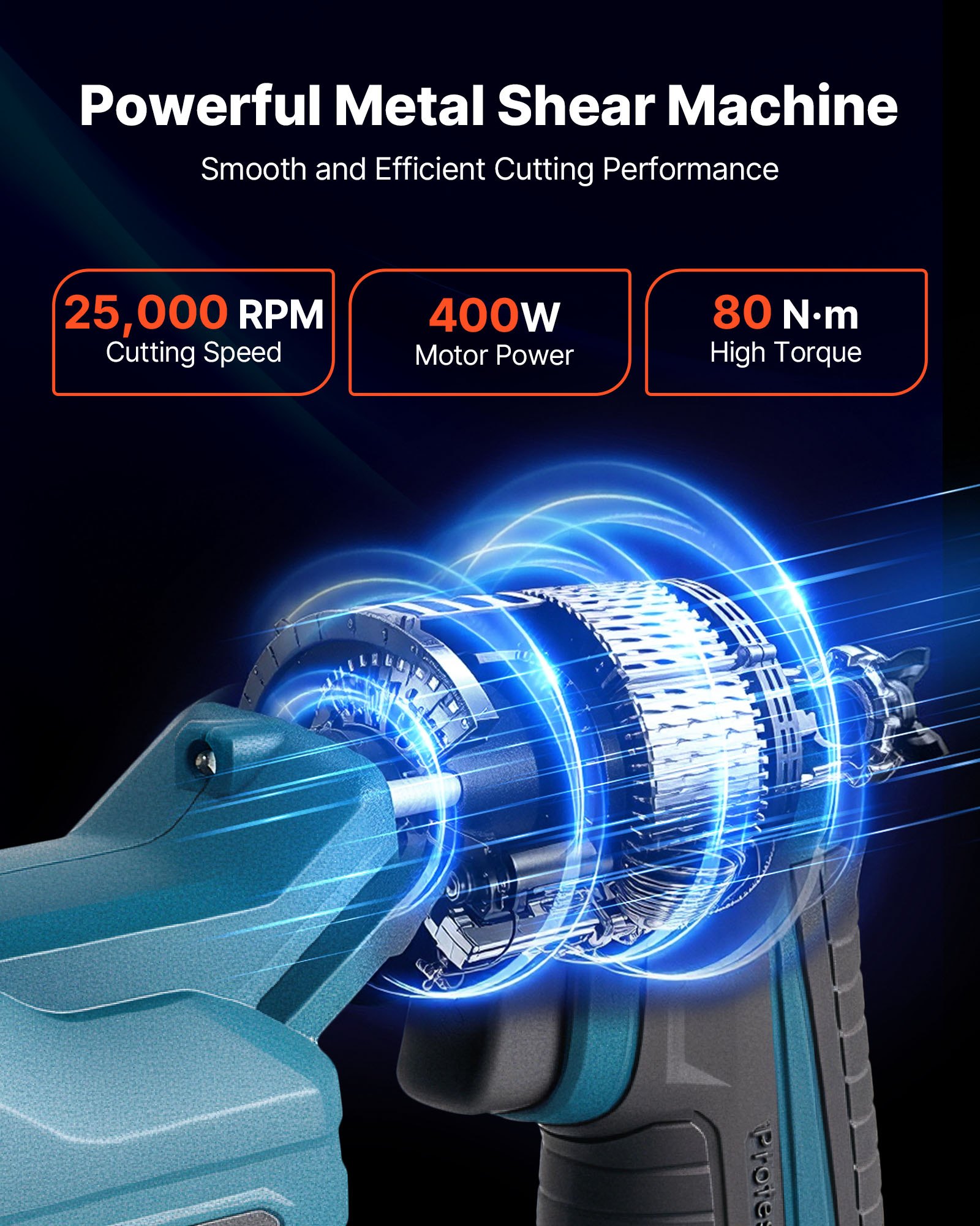 VEVOR Metal Shear, Sheet Metal Cutter Cordless with 360-Degree Pivoting Head, Double Blades, 25000 RPM Speed, Cuts 1.22 mm Galvanized Steel, 1 mm Stainless Steel, Aluminum Plate, Plastic, Cardboard