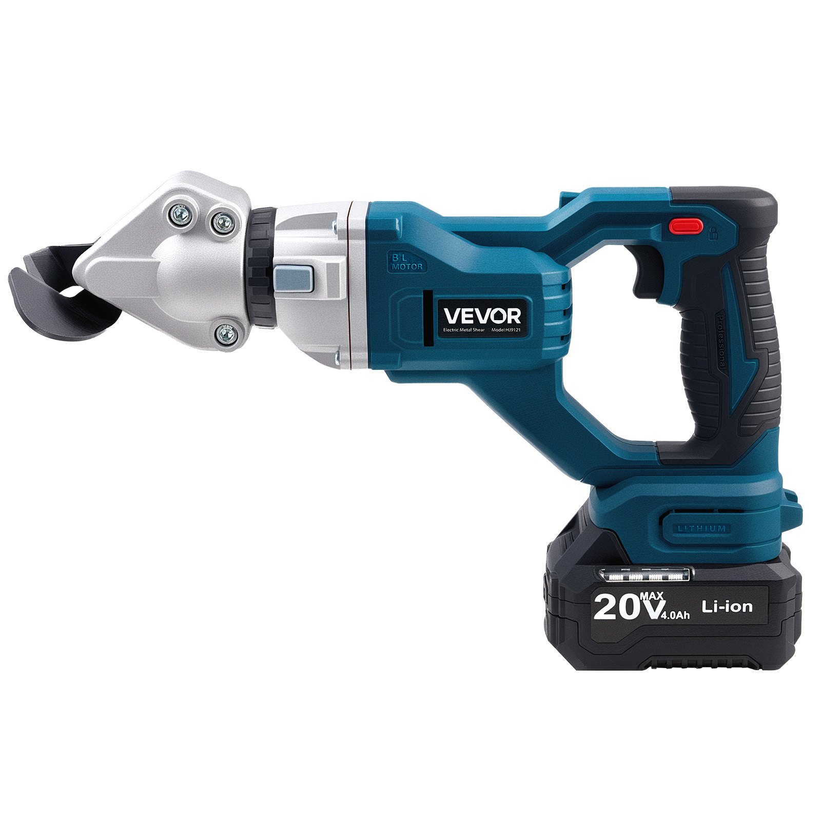 VEVOR snoerloze metaalschaar, plaatschaar met 360° draaibare kop, dubbele messen, 220 VAC 20 VDC, knipt 1,22 mm gegalvaniseerd staal, 1 mm roestvrij staal, aluminium, kunststof, karton, 25000 tpm