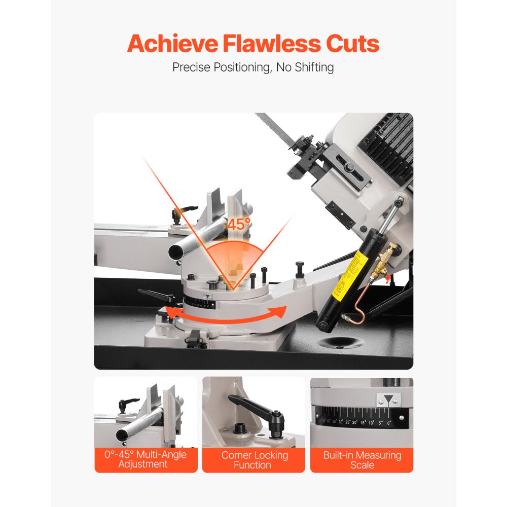 VEVOR Metal Horizontal Band Saw, 7 x 8.25 in Rectangular Cutting Capacity, 220V Metal Vertical Cutting Bandsaw with 1.1 kW Motor, 0-45° Angle Adjustment, Variable Speed, for Metal, Wood, and Plastic