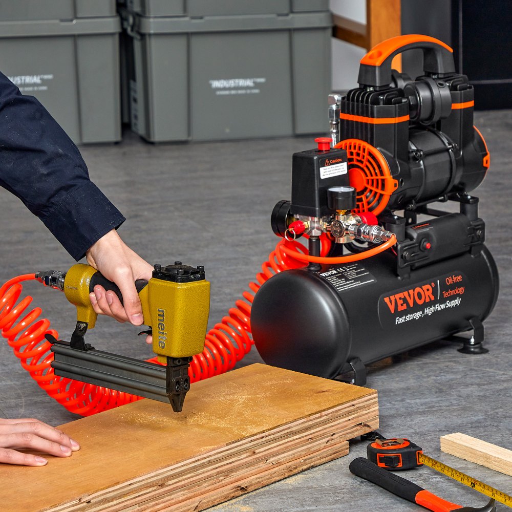 VEVOR 2,1 gallon luchtcompressor, 1,2 pk 2,2 CFM @ 90 PSI olievrije luchtcompressortank & max. 116 PSI druk, 70 dB ultra-stille compressor voor autoreparatie, banden oppompen, spuitverven, spijkeren van houtwerk