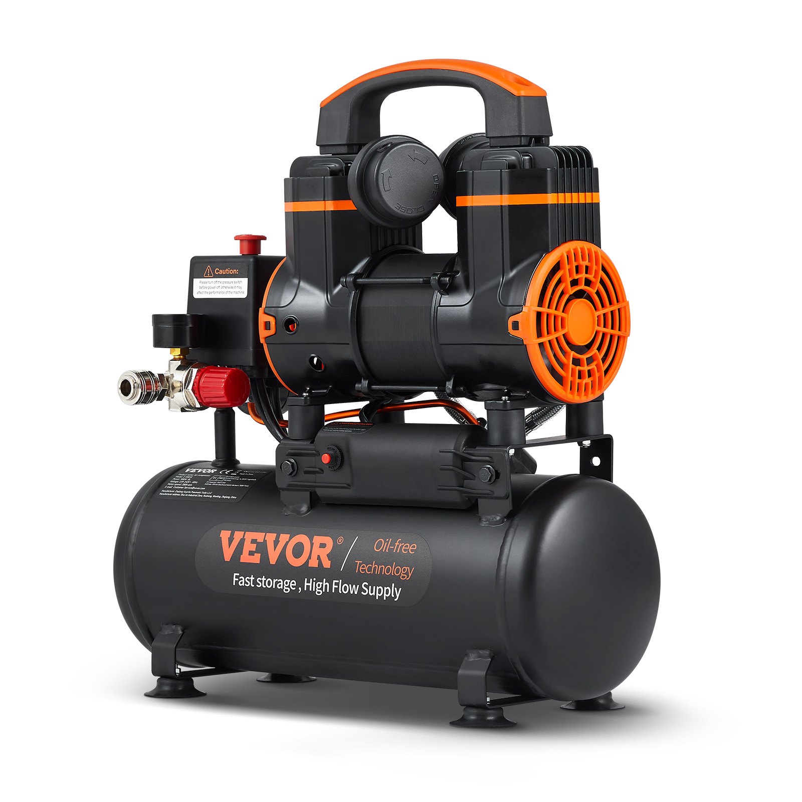 VEVOR 2,1 gallon luchtcompressor, 1,2 pk 2,2 CFM @ 90 PSI olievrije luchtcompressortank & max. 116 PSI druk, 70 dB ultra-stille compressor voor autoreparatie, banden oppompen, spuitverven, spijkeren van houtwerk