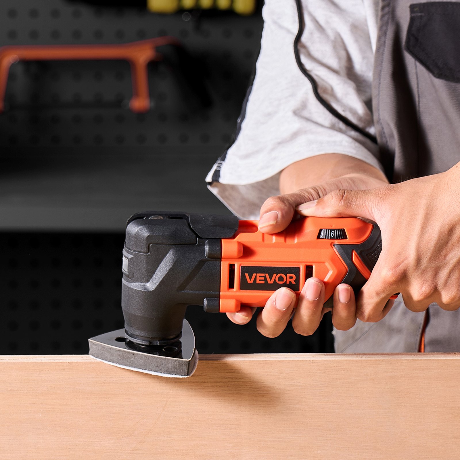 VEVOR Cordless Oscillating Tool, 20V Oscillating Multi Tool Kit with 6 Variable Speeds 8500 - 17000 OPM, 3.2° Oscillation Angle, 2.0Ah Battery Pack & Charger, 12PCS Saw Accessories & LED Work Light