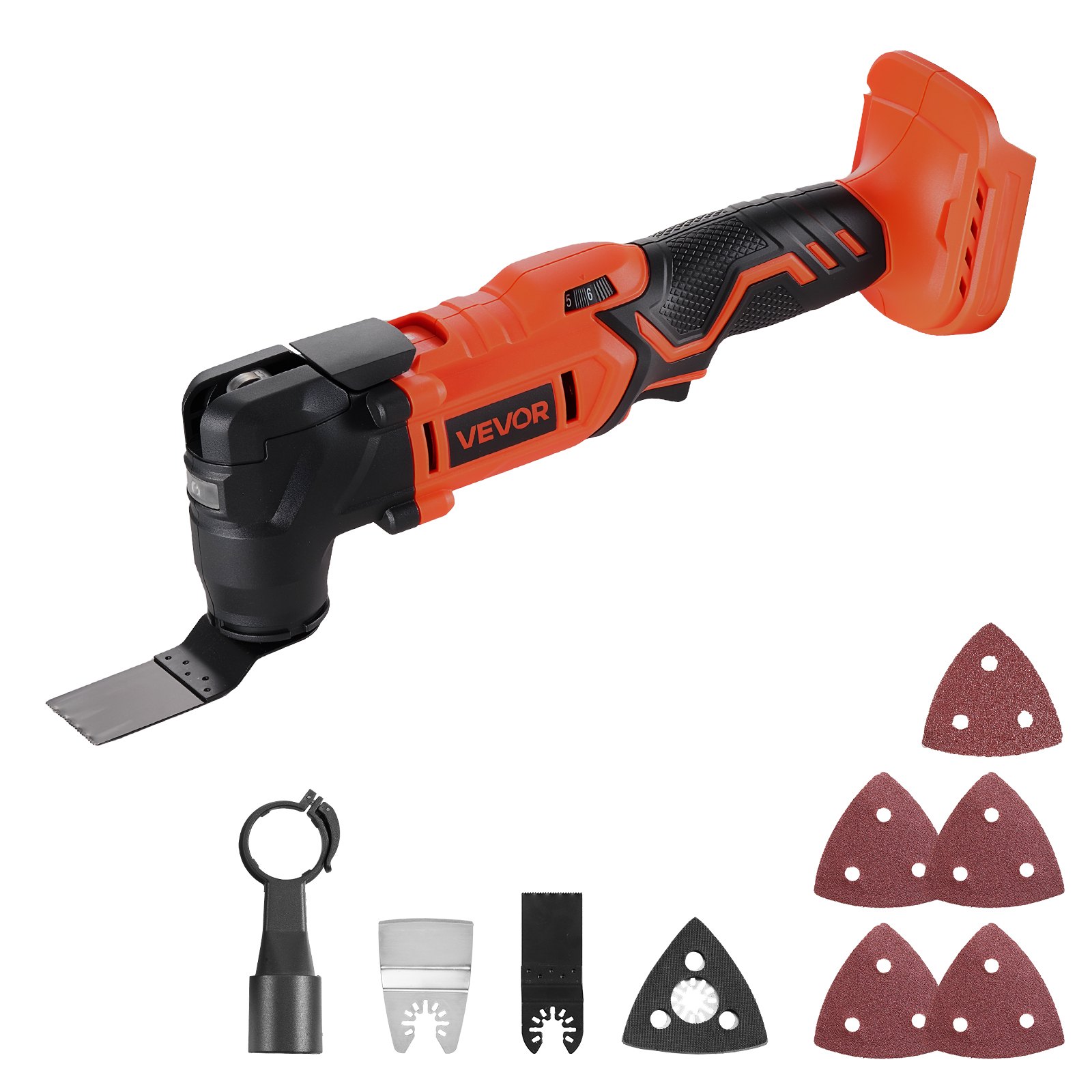 VEVOR snoerloze multitool, 20V multi-cutter met 6 variabele snelheden 8500-17000 OPM, 3,2° oscillatiehoek, inclusief zaagaccessoires en LED (accu niet inbegrepen)