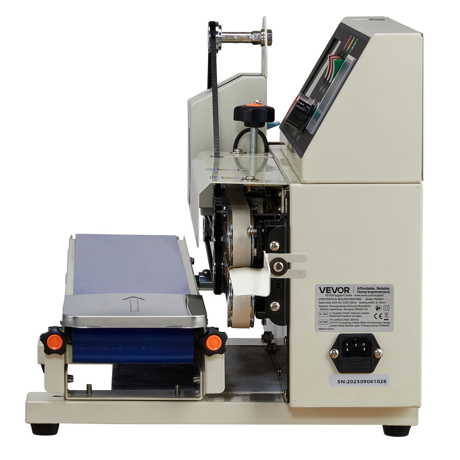 VEVOR Continue sluitmachine, 6–12 mm sluitbreedte, horizontaal, met inkjetprint, sluitmachine, temperatuur en snelheid instelbaar, voor plastic zakken van 0,03–0,8 mm