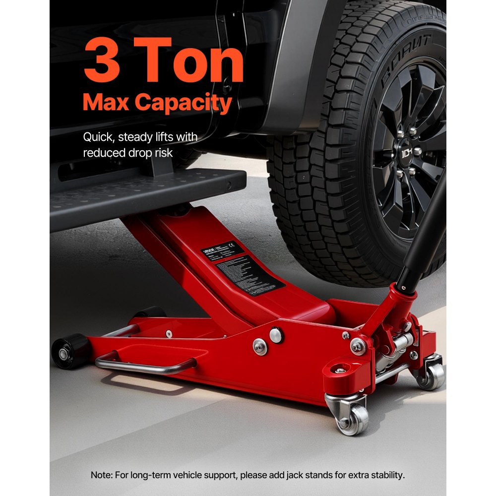 VEVOR Low Profile Floor Jack, 3 Ton (6614 lbs) Capacity, Aluminum Racing Floor Jack with Dual Pistons Quick Lift Pump, Hydraulic Trolley Car Lift for Sports Car, SUV, Pickup, Lifting Range 3.3"-20.3"