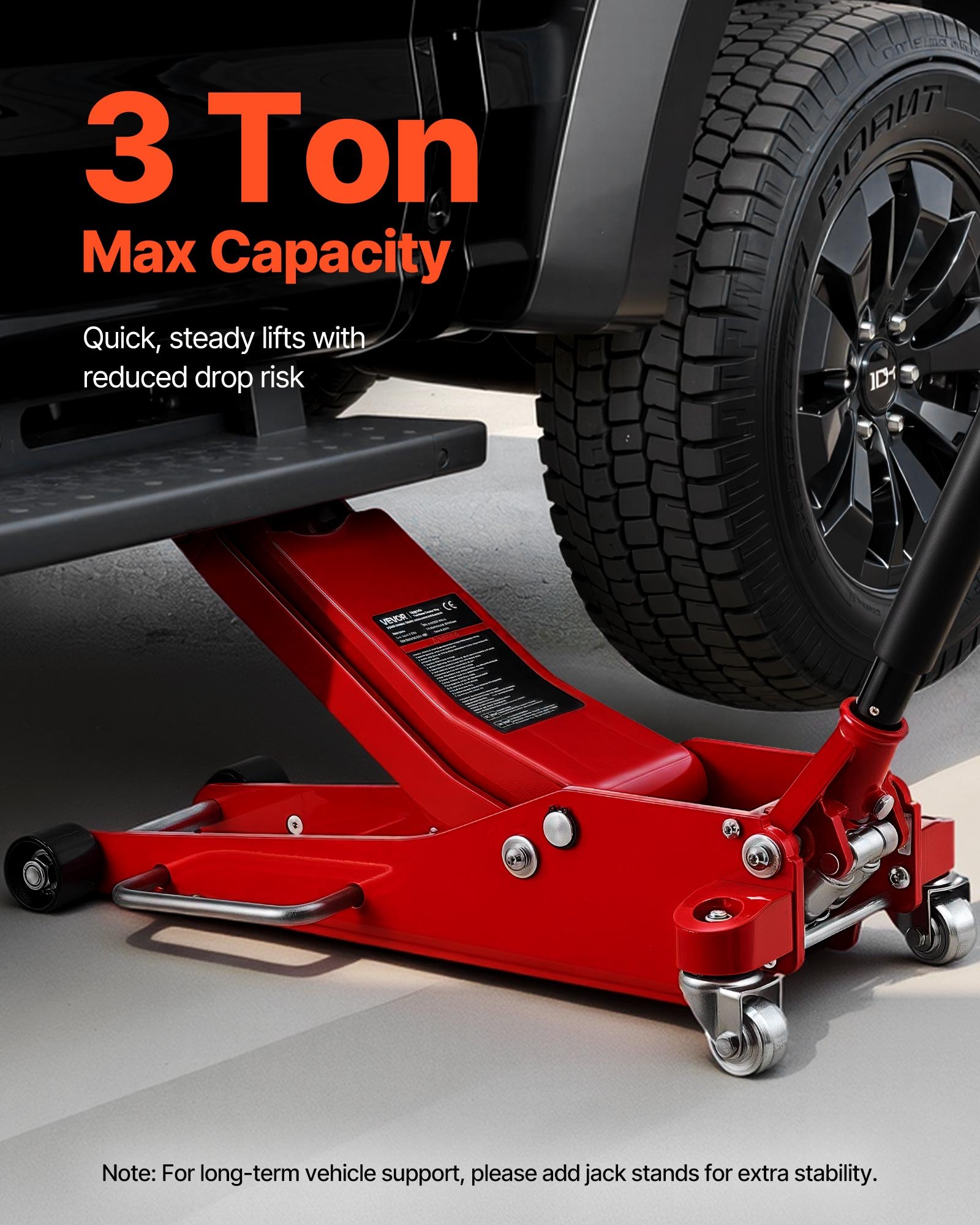 VEVOR hydraulische krik, 3 ton hefvermogen, platte aluminium krik met dubbele zuiger snelhefpomp, autokrik voor sportwagens, SUV's en pick-ups, hefbereik 85-515 mm, rood