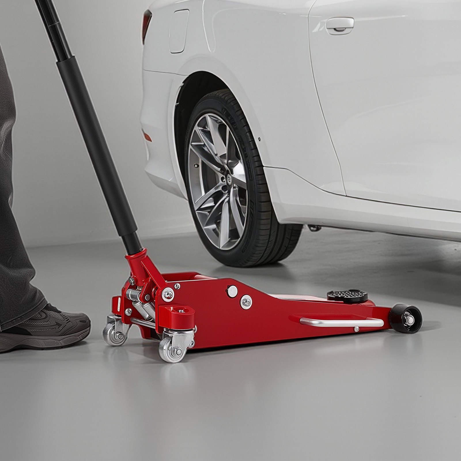 VEVOR hydraulische krik, 3 ton hefvermogen, platte aluminium krik met dubbele zuiger snelhefpomp, autokrik voor sportwagens, SUV's en pick-ups, hefbereik 85-515 mm, rood