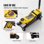 VEVOR Low Profile Floor Jack 2 Ton (4400 lbs), Heavy Duty Iron Hydraulic Racing Floor Jack, Hydraulic Car Jack, Dual Piston Quick Lift Pump, 3"-18.5" Height Lifting Range (Yellow)