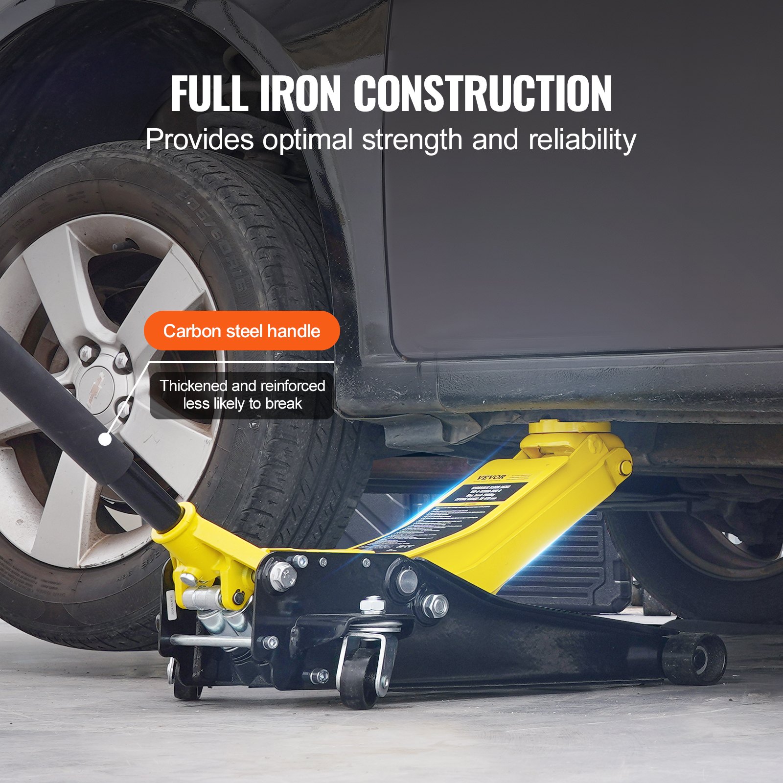 VEVOR Low Profile Floor Jack 2 Ton (4400 lbs), Heavy Duty Iron Hydraulic Racing Floor Jack, Hydraulic Car Jack, Dual Piston Quick Lift Pump, 3"-18.5" Height Lifting Range (Yellow)