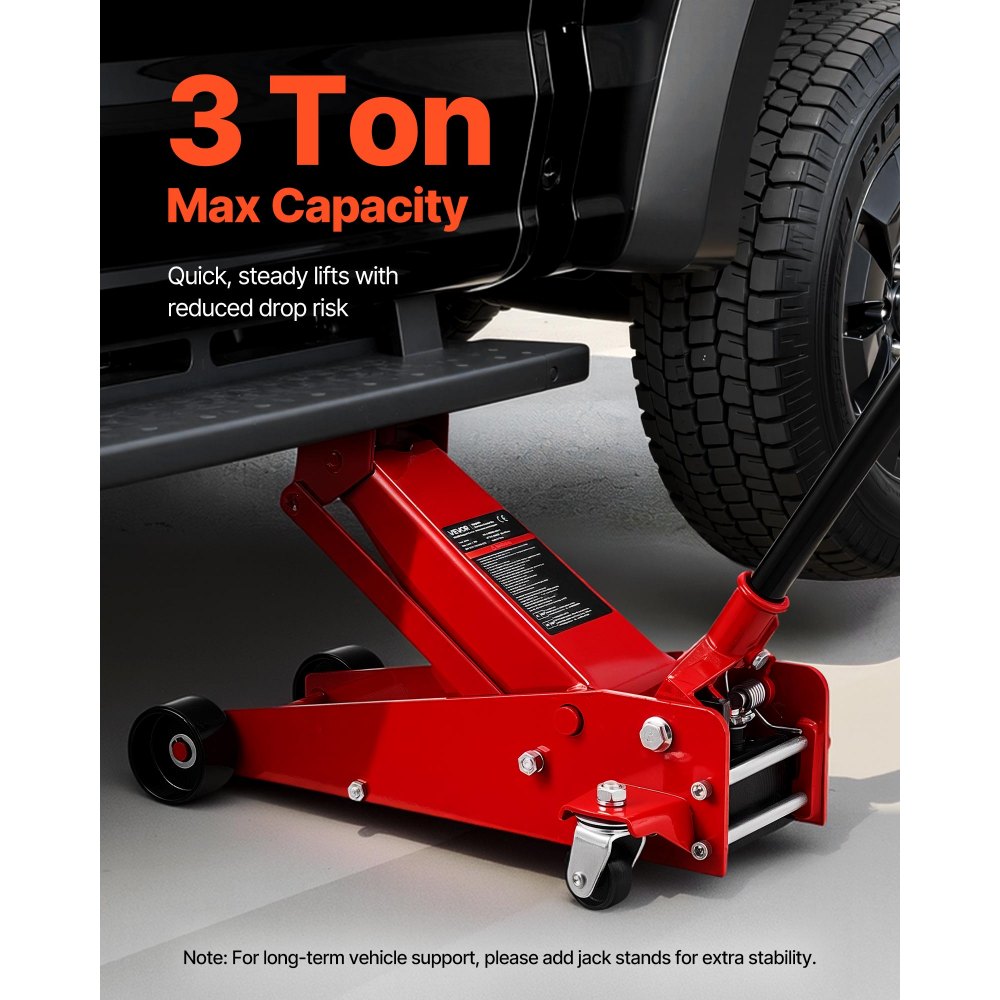 VEVOR Low Profile Floor Jack, 3 Ton (6614 lbs) Capacity, Steel Racing Floor Jack with Single Piston Quick Lift Pump, Hydraulic Trolley Car Lift for Sports Cars, SUVs, Pickups, Lifting Range 5.1"-19.7"