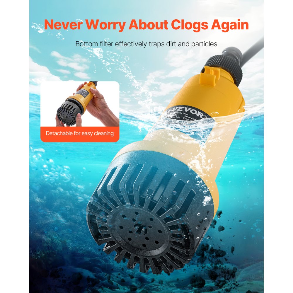 VEVOR Draadloze dompelpomp voor water, 528 GPH, draagbare dompelpomp met G3/4-inch tuinslang, compatibel met Dewalt 20V MAX-accu (accu niet inbegrepen), multifunctionele elektrische pomp voor zwembad, tuin en vijver