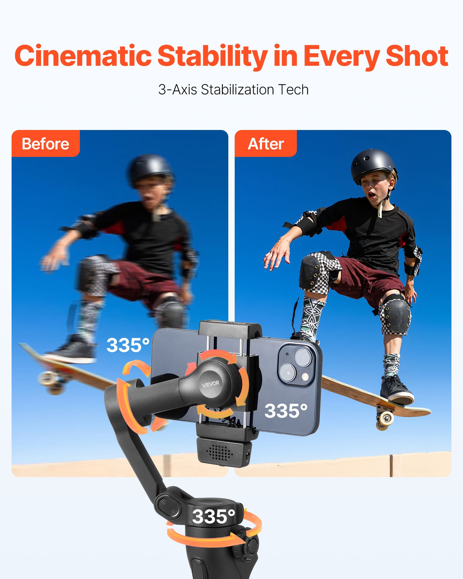 VEVOR Gimbal Stabilisator voor Smartphone, 3-assige Stabilisatie, AI-aangedreven Tracking Fill Light, Statief, Auto-Tracking, Draagbare Opvouwbare Stabilisator voor Video-opnamen