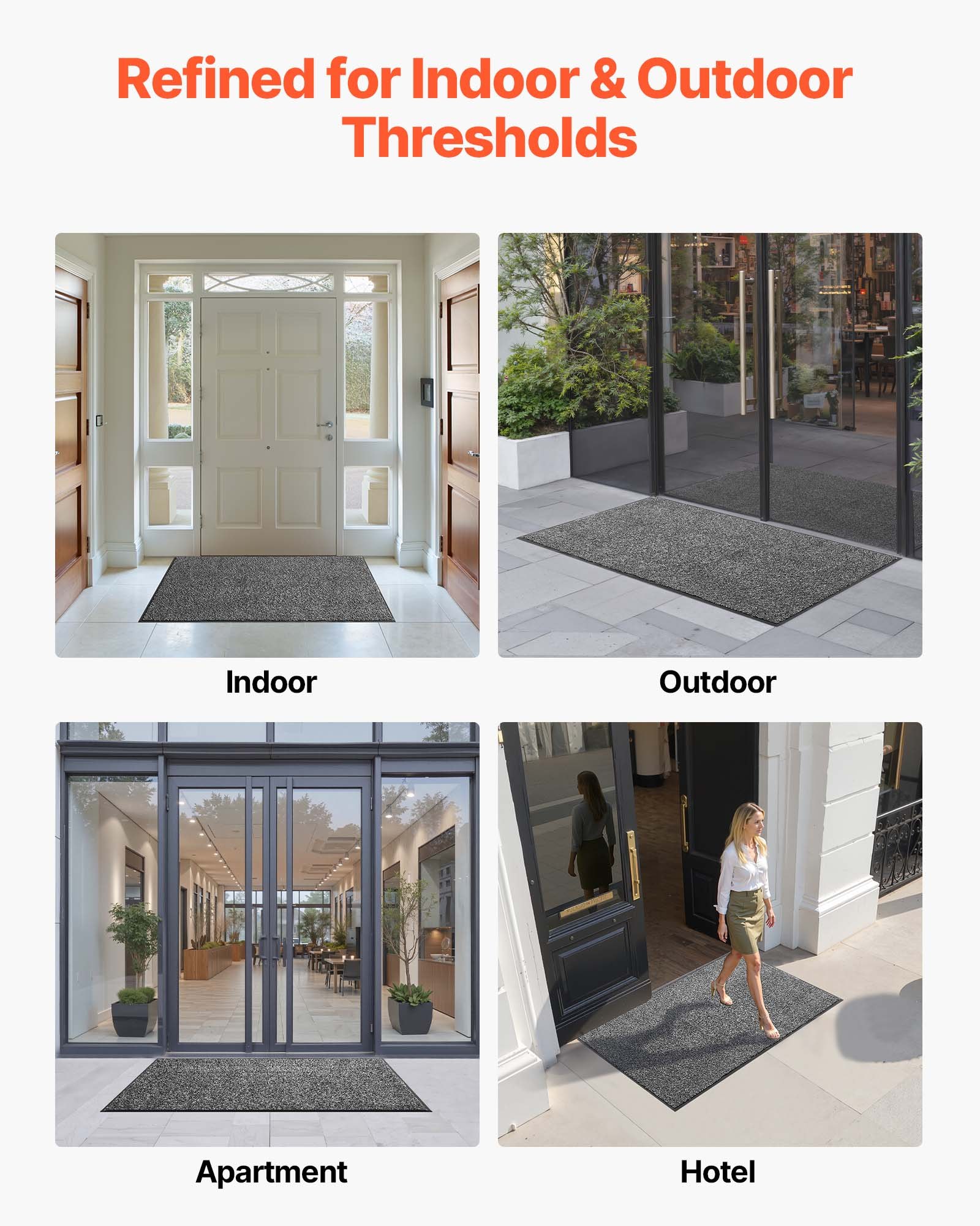 VEVOR Dirt Trapper Mat, 1524 x 914 mm, binnen- en buitendeurmat, PVC-achterkant, wasbaar entreemat voor hal, entree, keuken, balkon, garage, grijs