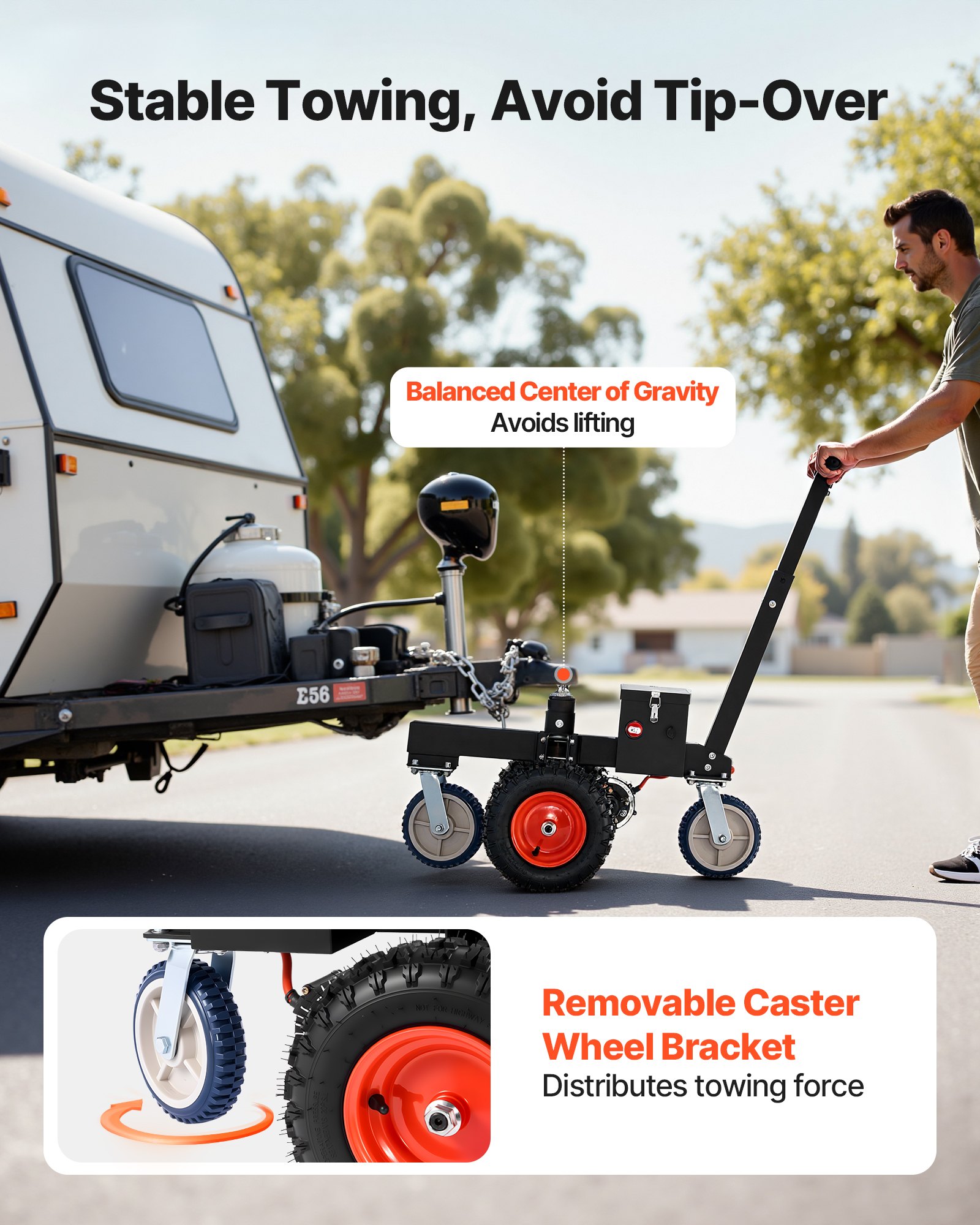 VEVOR Electric Trailer Dolly, 1633 kg Max Trailer Weight 272 kg Max Tongue Weight, DC 24V 800W Motorized Trailer Dolly with 50 & 47.6 mm Hitch Balls for RV Campers, Cargo & Utility, Boat Trailers