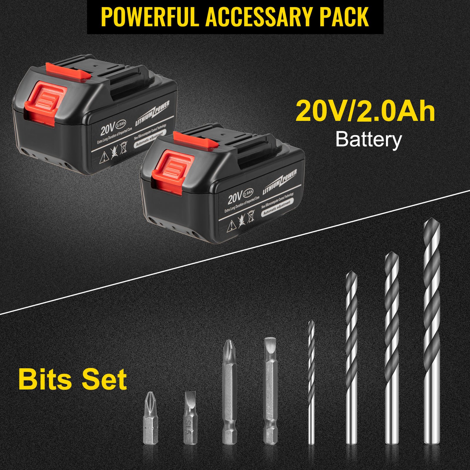 VEVOR Accuboormachine 230 x 180 x 80 mm Draadloze Boormachine 20 V Klopboormachine met LED-licht, Rubberen Grip en Krachtig Accessoirepakket Perfect voor Huis-, Garage-, Tuin- en Doe-het-zelf-klussen