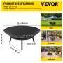 VEVOR Fire Pit Bowl, 22-Inch Deep Round Carbon Steel Fire Bowl, Wood Burning for Outdoor Patios, Backyards & Camping Uses, with A Drain Hole and A Firewood Stick, Black