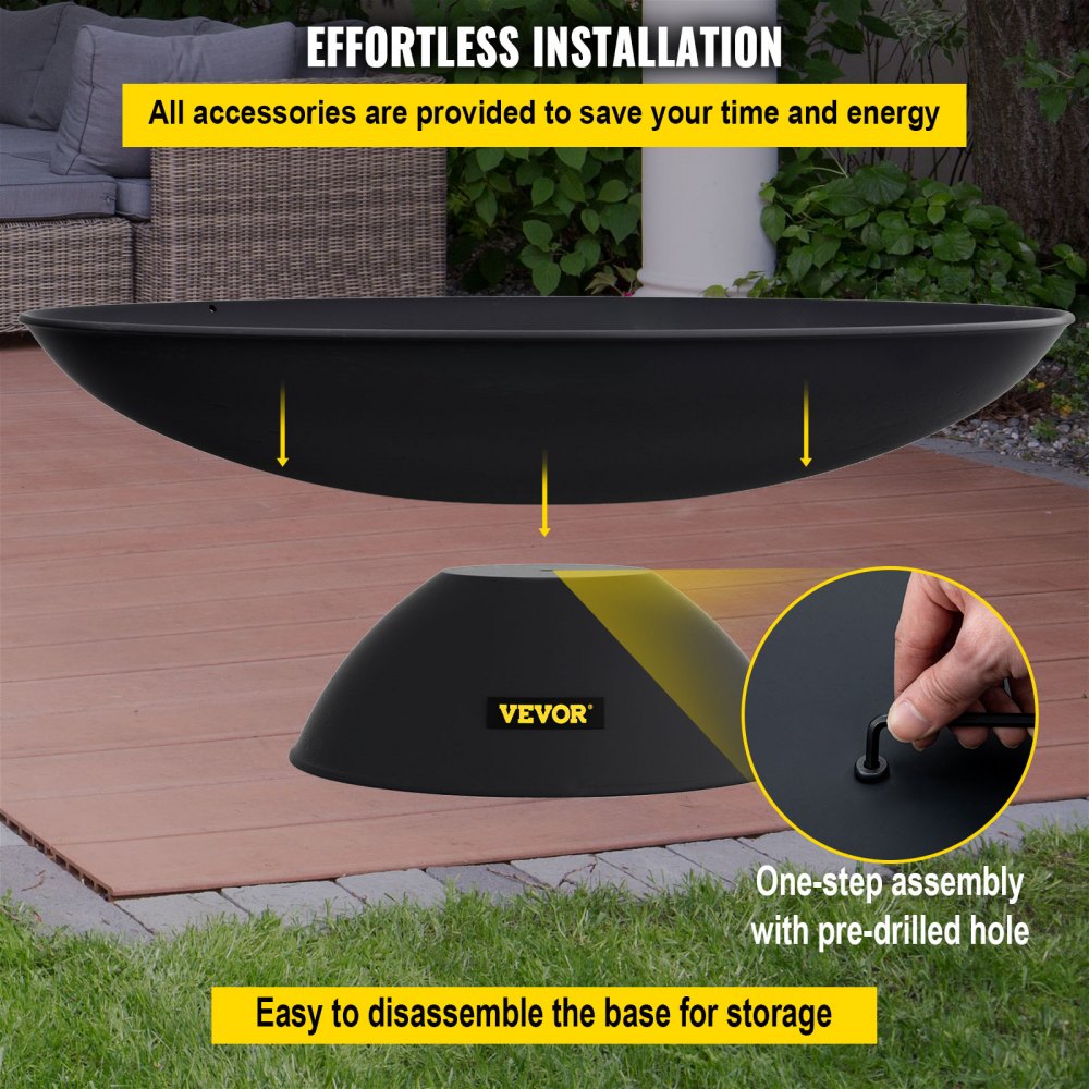 VEVOR Vuurkorf Buiten 76 cm Diameter Vuurschaal Zwarte Outdoor Fire Bowl Gemaakt van Geschilderd Gietijzer met 2-in-1 Functionele, Basis en Brandhoutstok Toegepast in Tuinen Parken Achtertuinen enz