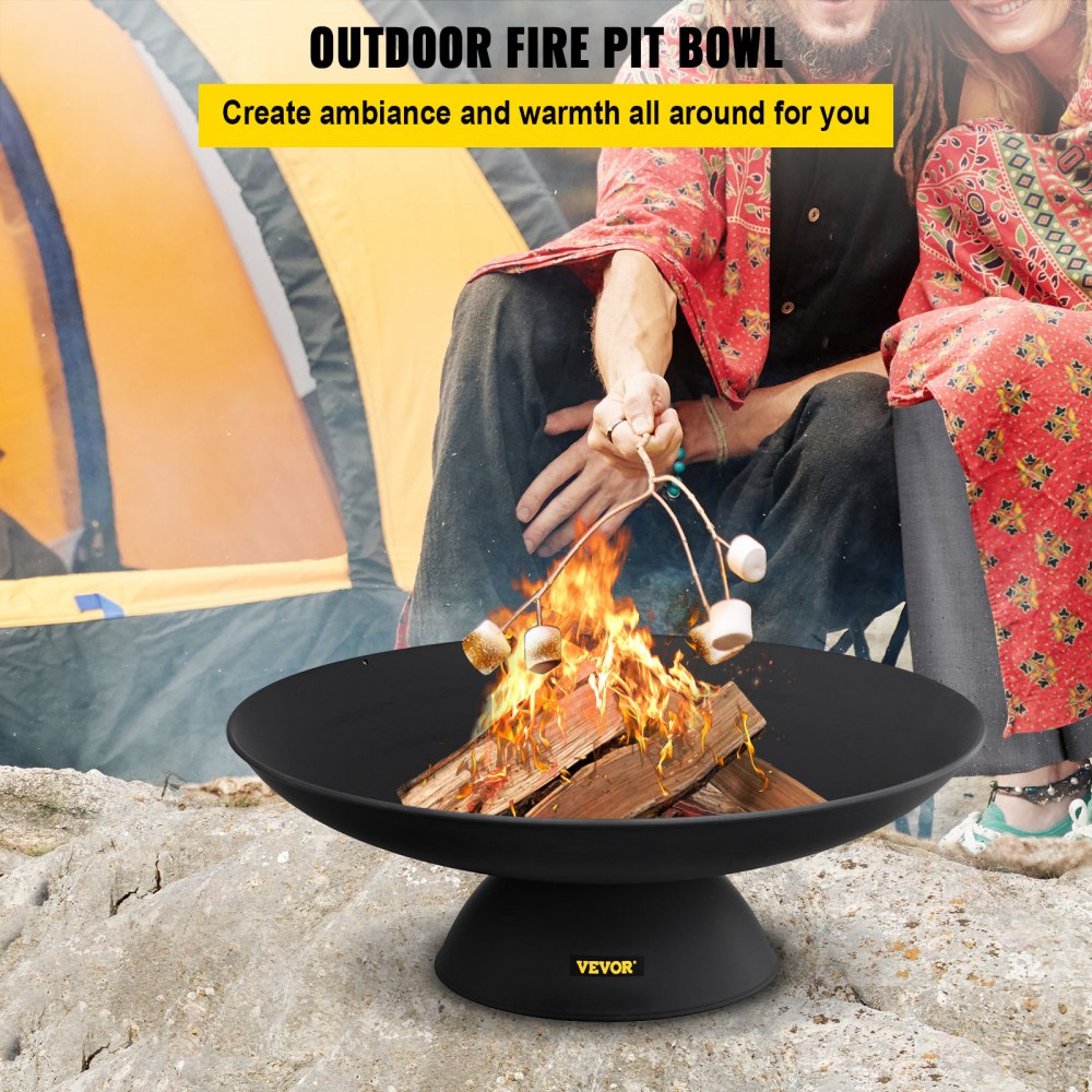 VEVOR Vuurkorf Buiten 76 cm Diameter Vuurschaal Zwarte Outdoor Fire Bowl Gemaakt van Geschilderd Gietijzer met 2-in-1 Functionele, Basis en Brandhoutstok Toegepast in Tuinen Parken Achtertuinen enz