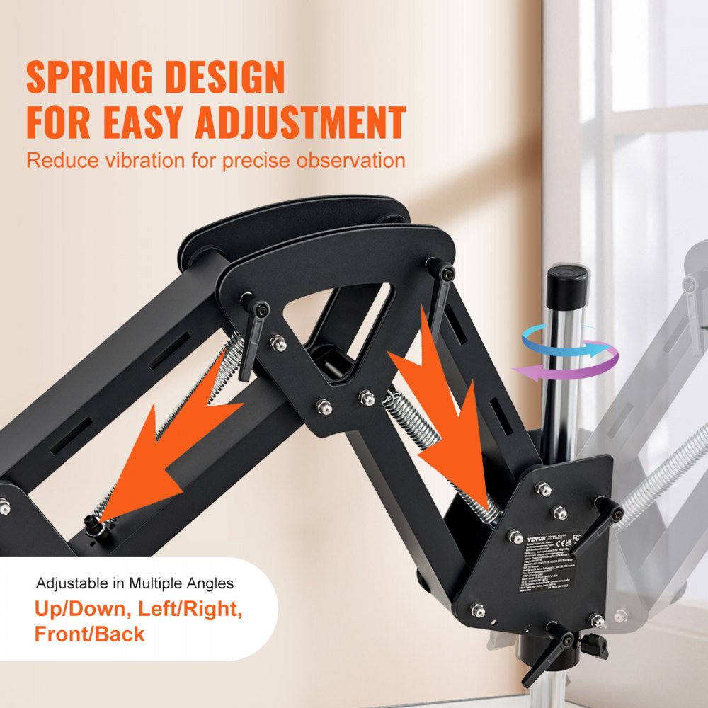 VEVOR Multidirectionele microscoop met veermontuur, sieradenmicroscoop met 7x tot 45x vergroting, micro-sieradeninlegstandaard met ingebouwde USB-ring-LED-lamp en 360° bolvormige bankschroef, voor sieradeninleg