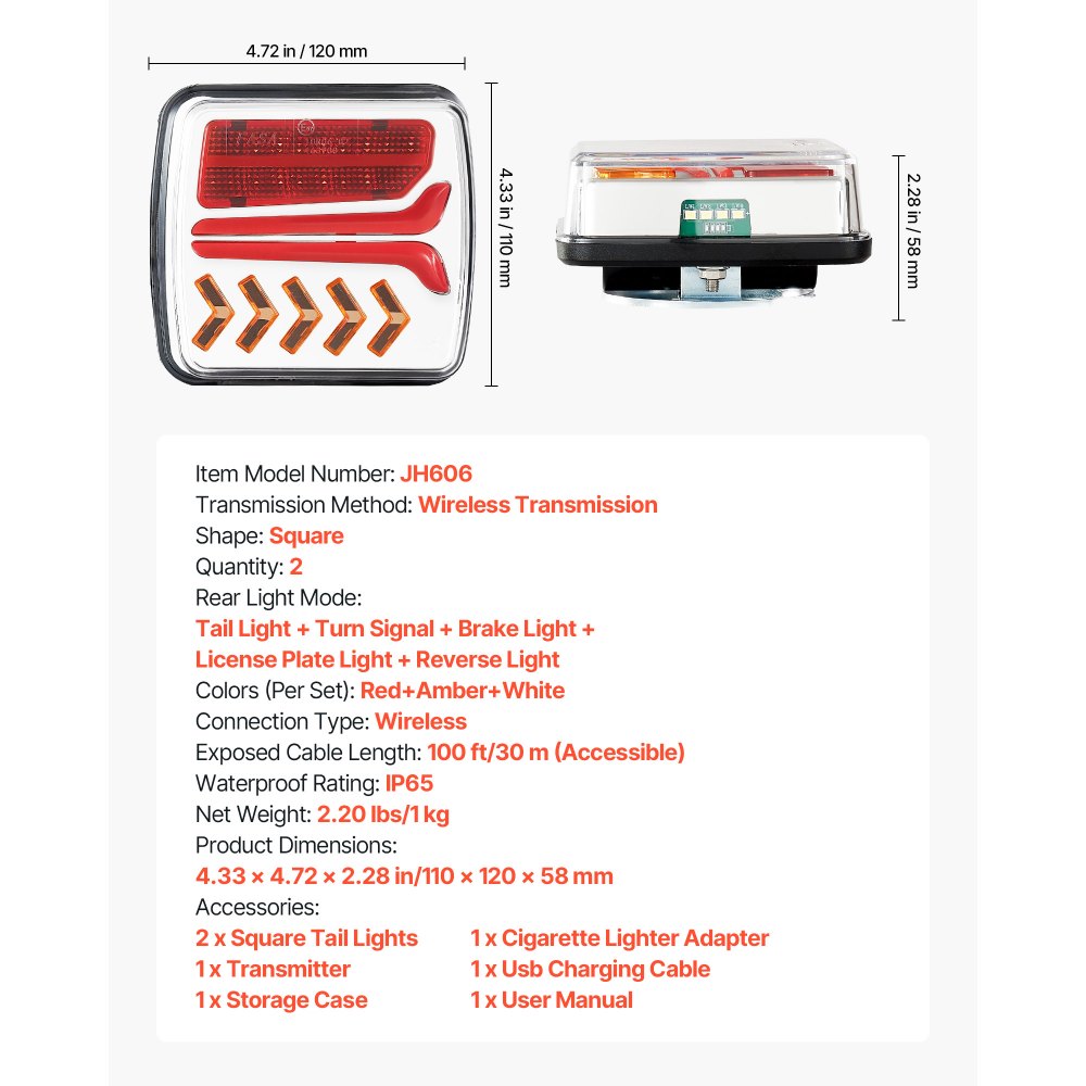 VEVOR Trailerverlichting Trailerverlichting met standen (achterlicht/richtingaanwijzer/remlicht/kentekenplaatverlichting/achteruitrijlicht), waterdichte trailerverlichtingsset voor boot, vrachtwagen, camper, tractor
