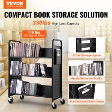 VEVOR bibliotheekwagen 1000 x 510 x 1250 mm afruimwagen 3 planken boekenwagen koolstofstaal + koudgewalst plaatstaal serveerwagen 150 kg draagvermogen (50 kg per plank) inclusief 2 boekensteunen