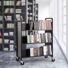 VEVOR bibliotheekwagen 1000 x 510 x 1250 mm afruimwagen 3 planken boekenwagen koolstofstaal + koudgewalst plaatstaal serveerwagen 150 kg draagvermogen (50 kg per plank) inclusief 2 boekensteunen