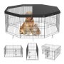 VEVOR Dog Playpen, 8 Panels Foldable Metal Dog Exercise Pen with Top Cover, 24" H Pet Fence Puppy Crate Kennel with Ground Stakes, Indoor Outdoor Dog Pen for Small Medium Pets, for Camping, Yard