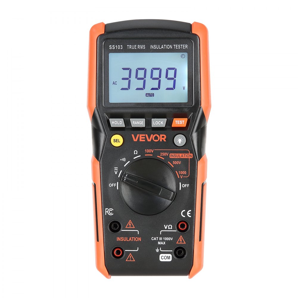VEVOR Digitale Multimeter, 4000 TRMS Voltmeter Ohmmeter, 1000V AC/DC Spanningstester met omschakelbaar automatisch/handmatig bereik voor spannings-, weerstands- en continuïteitsmeting
