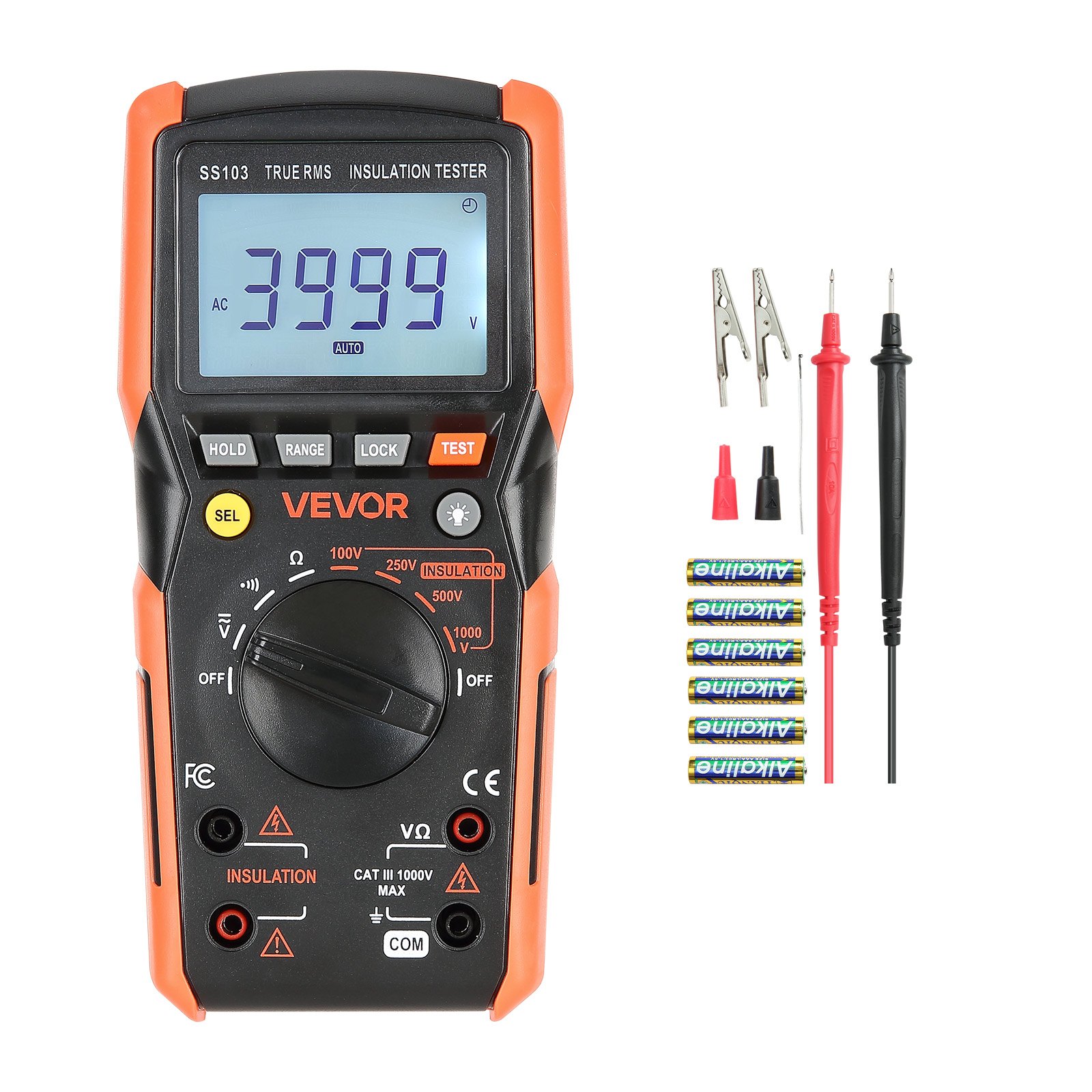 VEVOR Digitale Multimeter, 4000 TRMS Voltmeter Ohmmeter, 1000V AC/DC Spanningstester met omschakelbaar automatisch/handmatig bereik voor spannings-, weerstands- en continuïteitsmeting