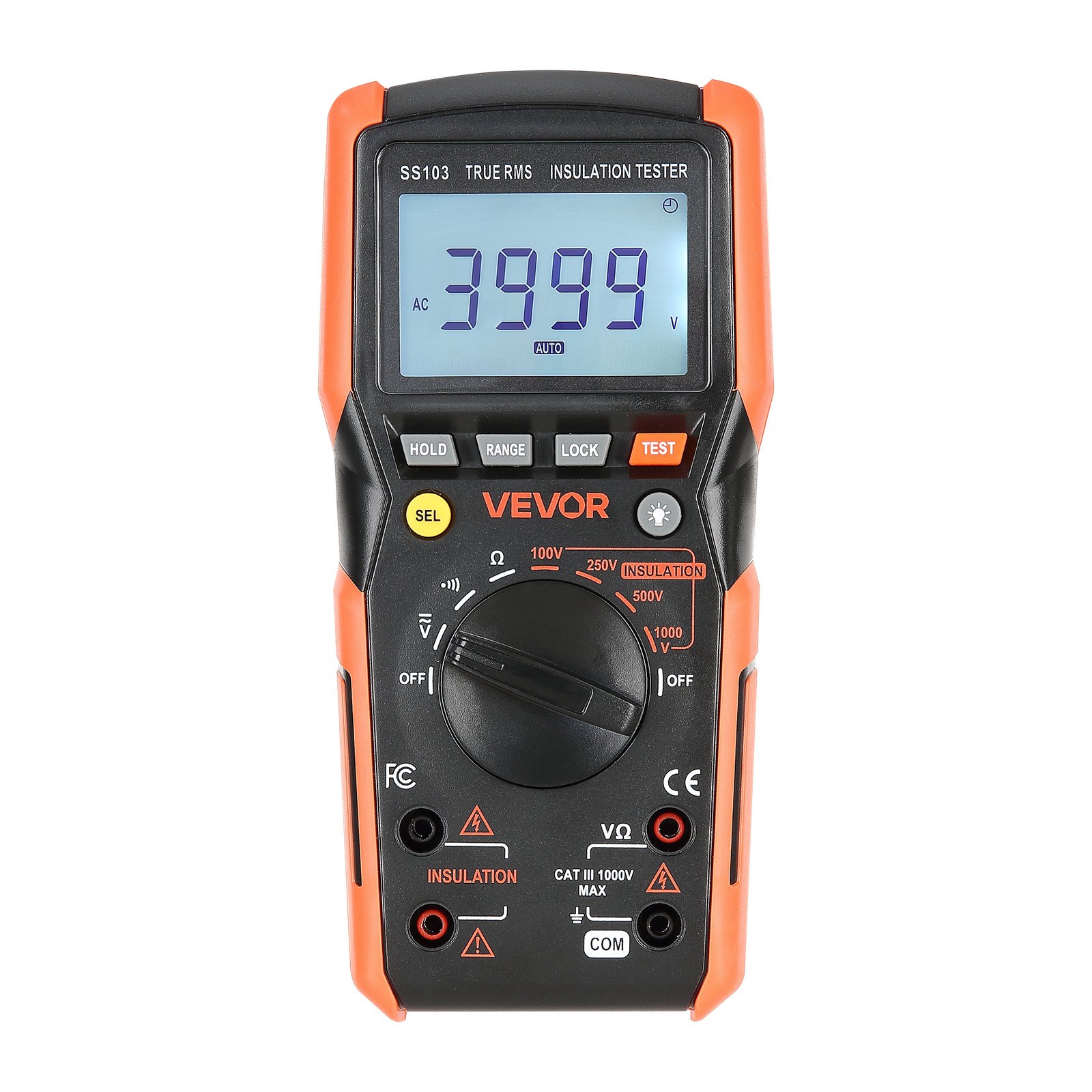 VEVOR Digitale Multimeter, 4000 TRMS Voltmeter Ohmmeter, 1000V AC/DC Spanningstester met omschakelbaar automatisch/handmatig bereik voor spannings-, weerstands- en continuïteitsmeting