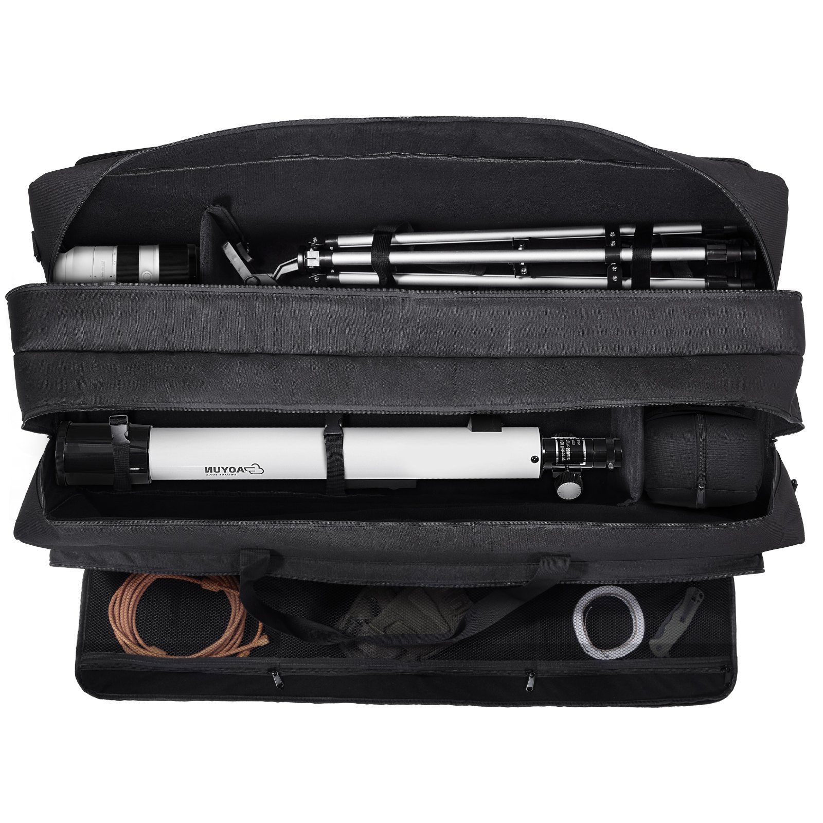 VEVOR Telescope Case, 1040 mm, Telescope Large Storage Bag with Fixed Buckles, Multi-Pocket & Detachable Divider, Shock-Absorbent Telescope Carrying Bag for Optical Tube & Tripod, Counterweight Pocket