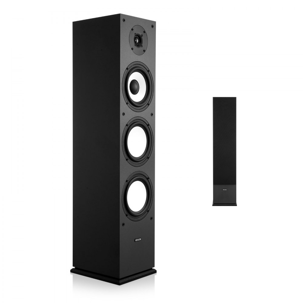 VEVOR Passive Floorstanding Speaker, 2-Way, Floor-Standing Tower Speaker with 1-Inch Tweeter, 6.5-Inch Woofer, 200W Peak, 70Hz–20kHz Frequency Response, Durable MDF Enclosure, for Home Audio, Single