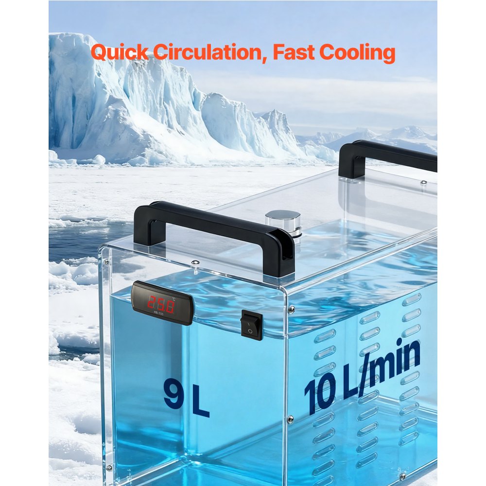 VEVOR Industrial Water Cooler, CW-3000, Industrial Water Cooler Cooling System with 9 L Tank Capacity, 10 L/min Max Flow, Cooling Machine with High-Speed Fan, for 65W Laser Engraving & Cutting Machine