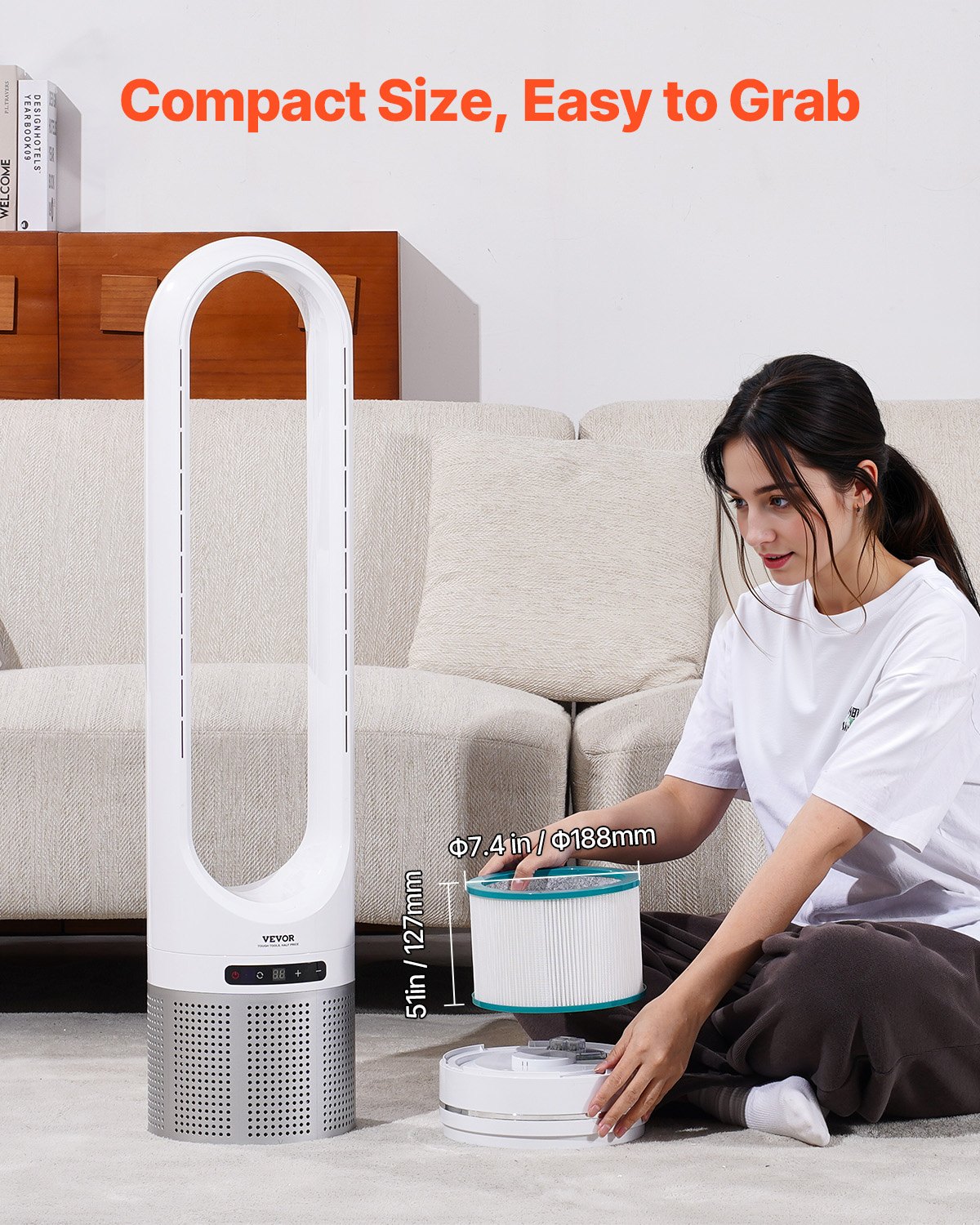 VEVOR Vervangend Filter φ188x127 mm, Meerlaags Luchtreiniger Filter Vervanging met High-Density HEPA en Actieve Kool, Ideaal voor het Opvangen van Pollen, Huisdierhaar, Rook en Schadelijke Geuren