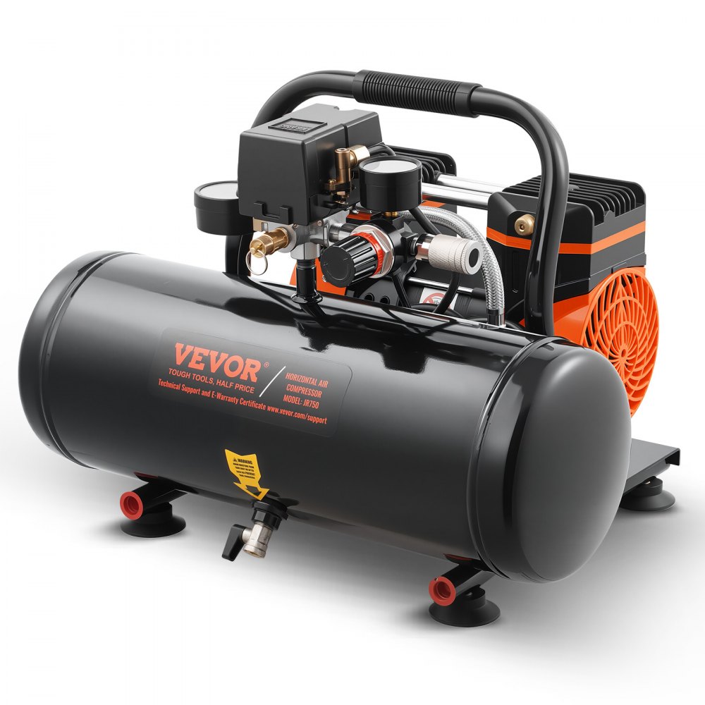 VEVOR Luchtcompressor, 2 Gallon Stalen Tank, 1 PK, 2,5 CFM, 8 Bar, Olievrije Luchtcompressor en Max. 120 PSI Druk, 81 dB, Ultra Stille Draagbare Compressor, voor Autoreparatie, Bandenspanning, Spuitverven