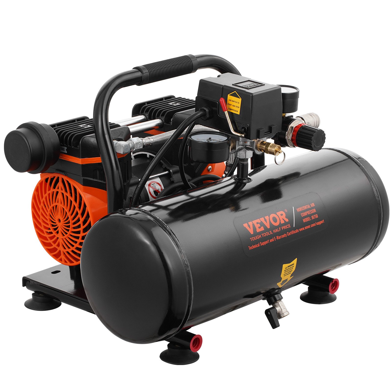 VEVOR Luchtcompressor, 2 Gallon Stalen Tank, 1 PK, 2,5 CFM, 8 Bar, Olievrije Luchtcompressor en Max. 120 PSI Druk, 81 dB, Ultra Stille Draagbare Compressor, voor Autoreparatie, Bandenspanning, Spuitverven