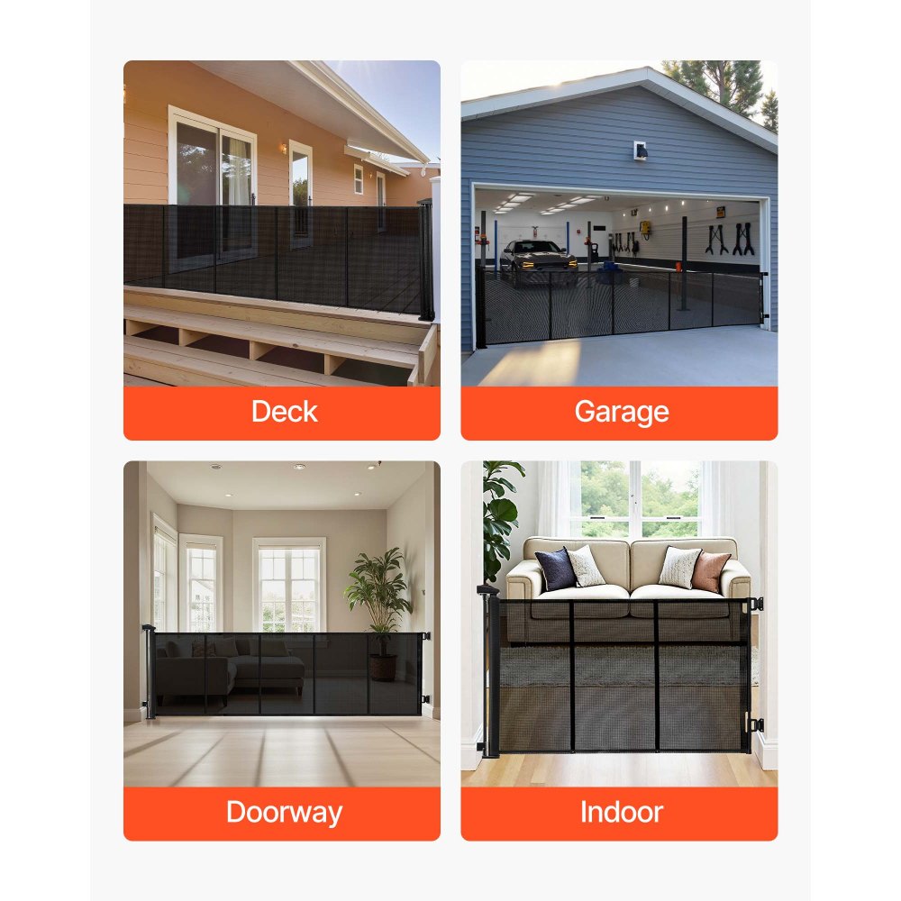 VEVOR Intrekbaar babyhekje, hondenhekje, uitschuifbaar tot 310 cm (B) / 795 mm (H), traphekje met veiligheidsslot, gaasveiligheidshekje voor trappen en gangen, binnen/buiten, zwart