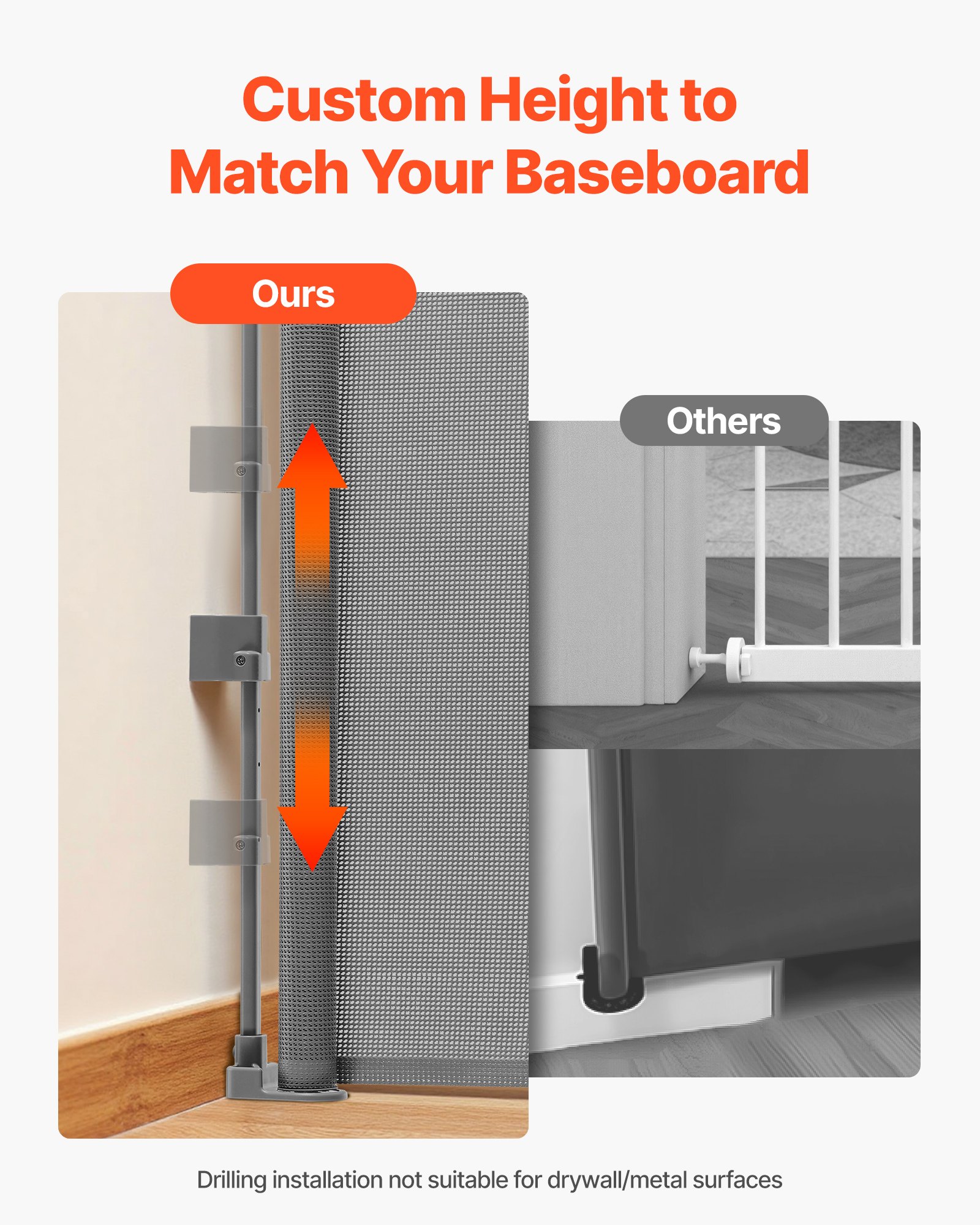 VEVOR Intrekbaar babyhekje, hondenhekje, uitschuifbaar tot 185 cm breed / 795 mm hoog, traphekje met veiligheidsslot, gaasveiligheidshekje voor trappen en gangen, binnen/buiten, grijs