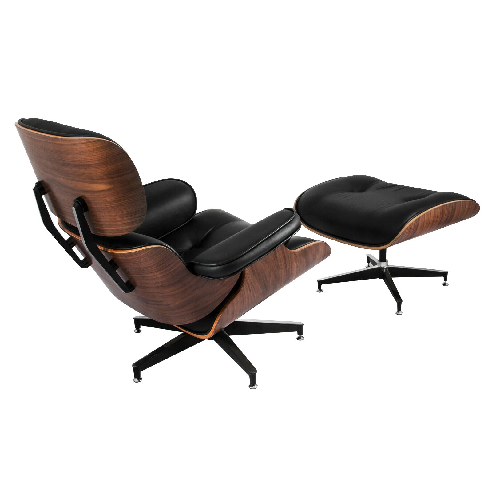 Klassieke fauteuil en poef PU-leer walnoot multiplex Eames-stijl