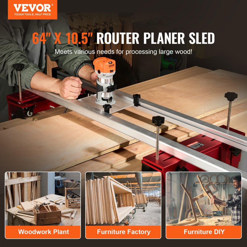VEVOR Router Sled, 64 inches, Portable and Easy to Adjust Slab Flattening Jig, DIY Woodworking Router Sled for Flattening Slabs, Slab Guide Jig Trimming Planing Machine for Wood Flattening, Home DIY