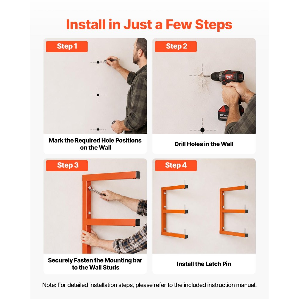 VEVOR 4x Cantileverrek met 3 lagen, houten opbergrek, 100 kg per laag, oranje, metalen wandrek voor werkplaats, magazijn, garage, kelder, frame uit één stuk koolstofstaal, met vergrendelpinnen