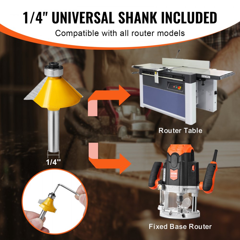 VEVOR Freesset, 15-delige freesset met 1/4-inch schacht, kunststof draagtas, houtbewerkingsgereedschap voor professionele en beginnende timmerlieden, voor hout, MDF, spaanplaat, multiplex