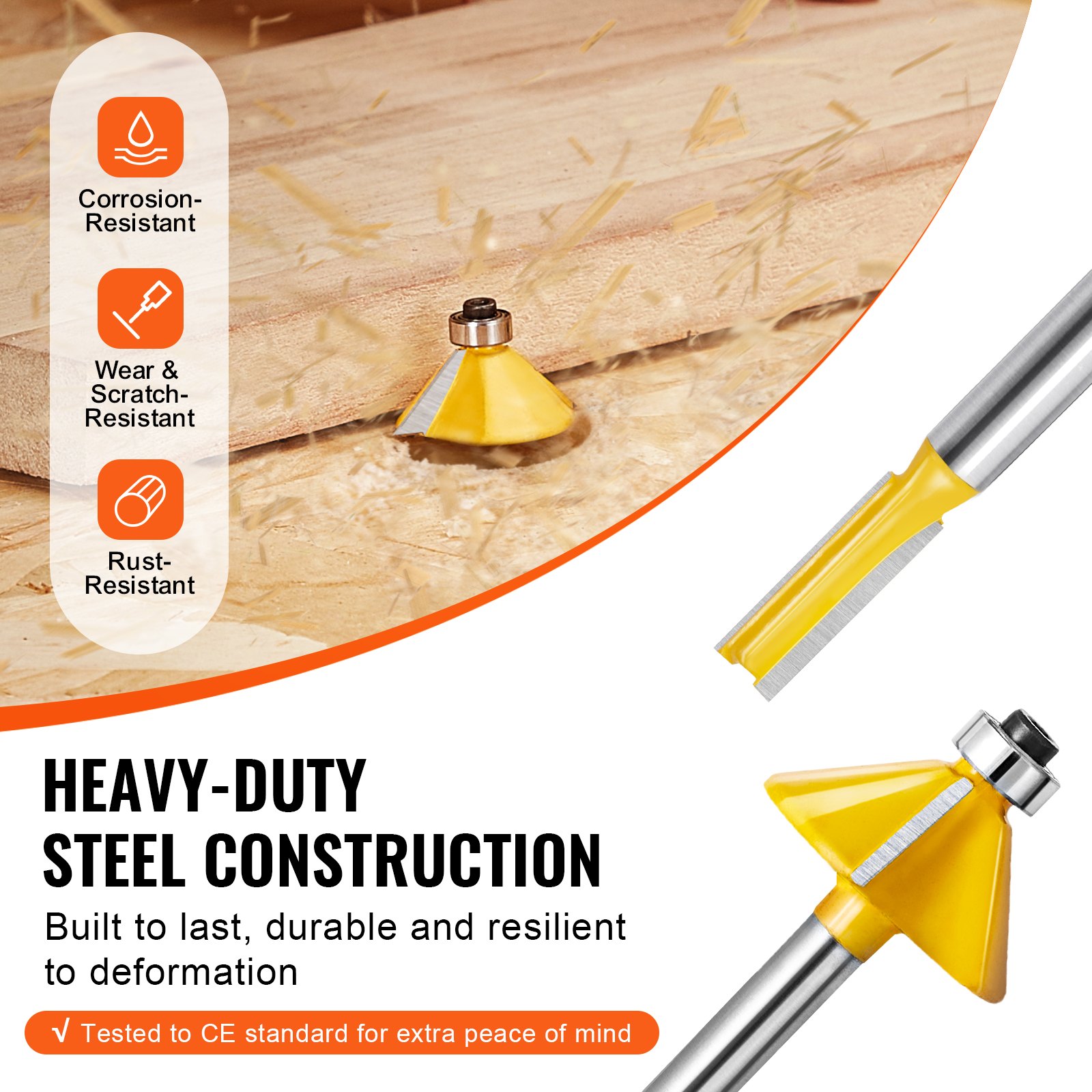 VEVOR Router Bits Set, 15 Pieces, Carbide Router Bit Kit with 1/4 Inch Shank, Plastic Carrying Case, Woodworking Tools for Professional and Beginners Carpenter, for Wood MDF Particle Board Plywood