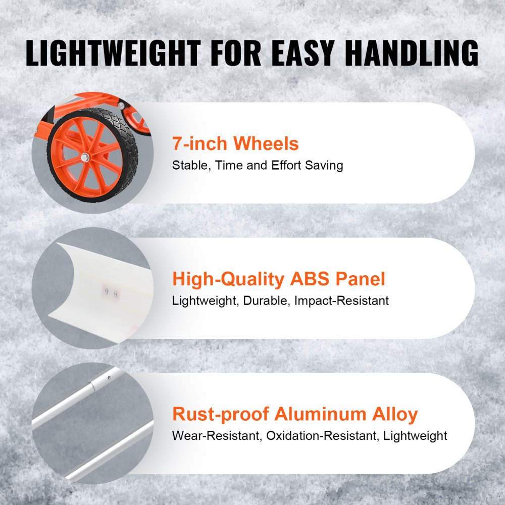VEVOR Snow Shovel with Wheels, 37 inch Snow Shovel for Driveway, ABS Snow Shovel Pusher for Snow Removal, Heavy Duty Shovel Pusher with Wide Blade and U-shaped Aluminum Alloy Handle