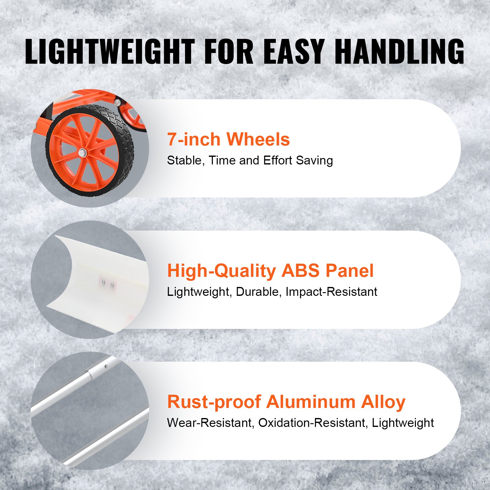 VEVOR Snow Shovel with Wheels, 37 inch Snow Shovel for Driveway, ABS Snow Shovel Pusher for Snow Removal, Heavy Duty Shovel Pusher with Wide Blade and U-shaped Aluminum Alloy Handle