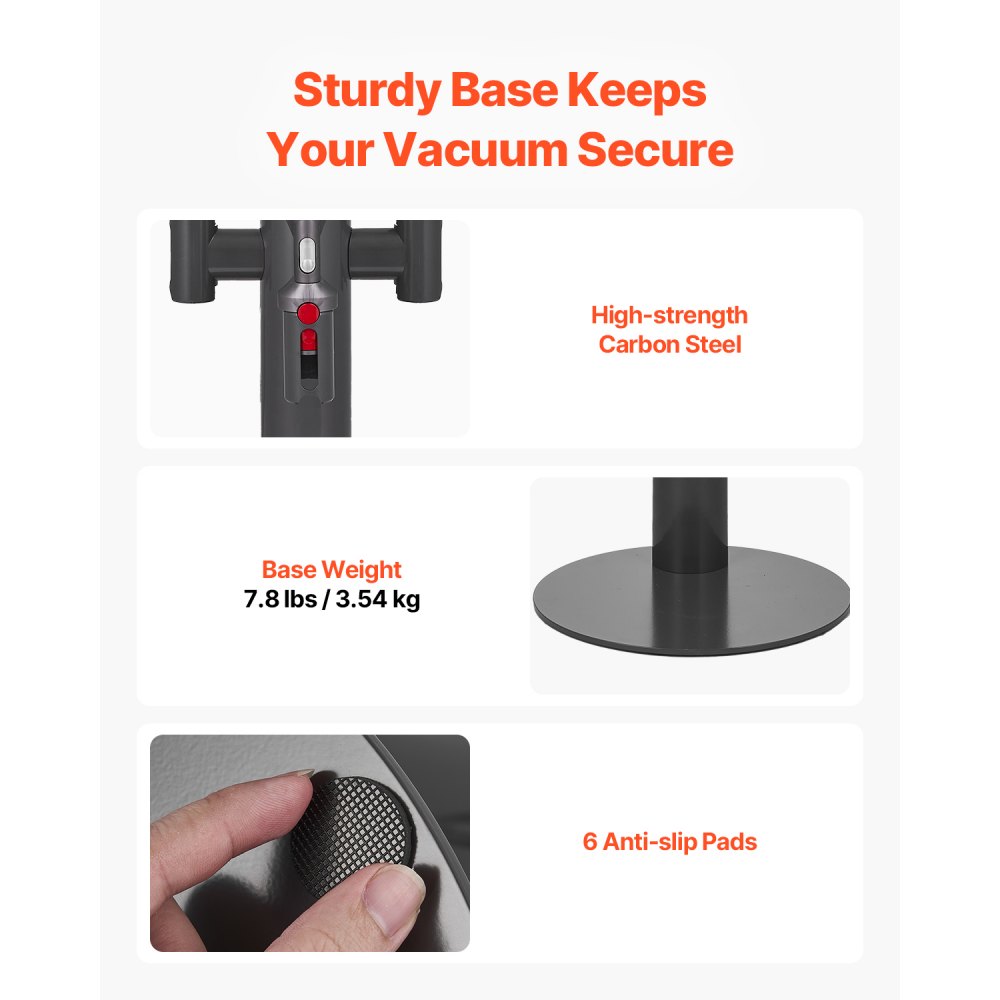 VEVOR Stofzuigerstandaard 130 cm, compatibel met Dyson V7 V8 V10 V11 V12 V15 SV10 SV12 SV14 SV18 SV21 Staande stofzuigers en accessoires, Stofzuigerstandaardhouder met 3 clips en in hoogte verstelbaar