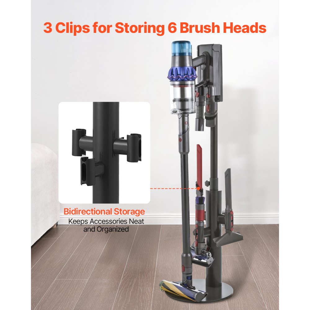 VEVOR Stofzuigerstandaard 130 cm, compatibel met Dyson V7 V8 V10 V11 V12 V15 SV10 SV12 SV14 SV18 SV21 Staande stofzuigers en accessoires, Stofzuigerstandaardhouder met 3 clips en in hoogte verstelbaar